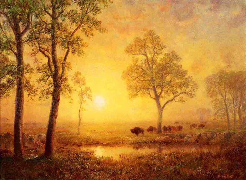 Albert Bierstadt Sunset on the Mountain oil painting picture